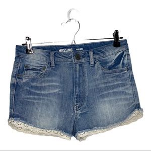 Mossimo High Rise Lace Trimmed Jean Shorts. Size 9